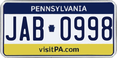 PA license plate JAB0998
