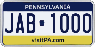 PA license plate JAB1000