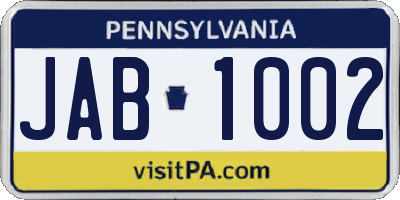 PA license plate JAB1002