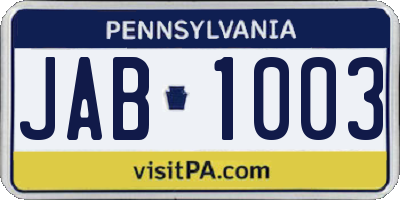 PA license plate JAB1003