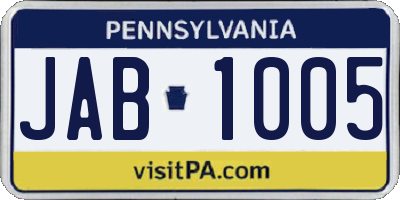 PA license plate JAB1005