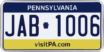 PA license plate JAB1006