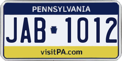PA license plate JAB1012