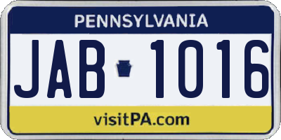 PA license plate JAB1016