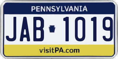 PA license plate JAB1019