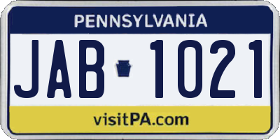 PA license plate JAB1021