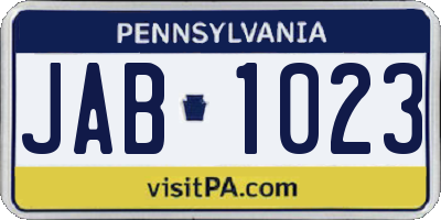PA license plate JAB1023