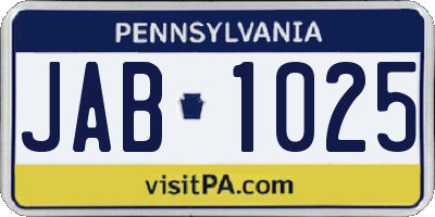 PA license plate JAB1025