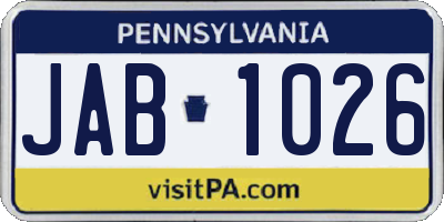PA license plate JAB1026
