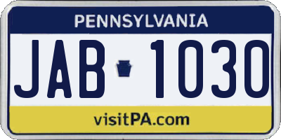 PA license plate JAB1030