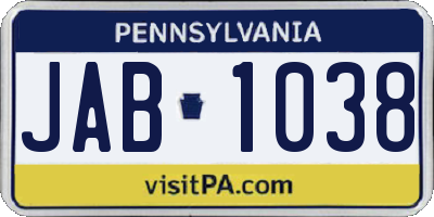 PA license plate JAB1038