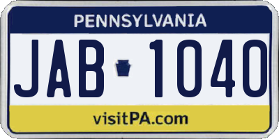 PA license plate JAB1040
