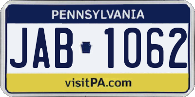 PA license plate JAB1062
