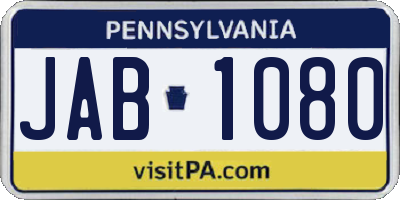 PA license plate JAB1080