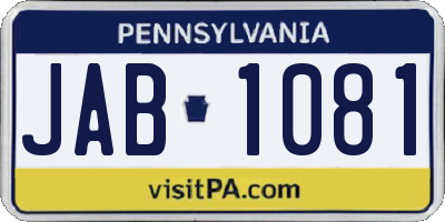 PA license plate JAB1081
