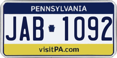 PA license plate JAB1092