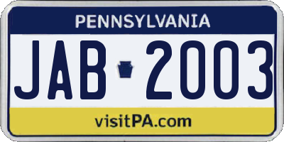 PA license plate JAB2003