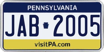 PA license plate JAB2005