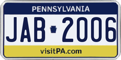 PA license plate JAB2006