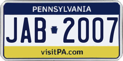 PA license plate JAB2007