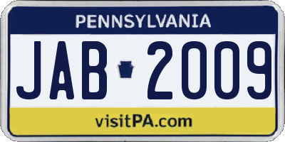 PA license plate JAB2009
