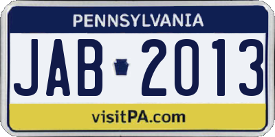 PA license plate JAB2013