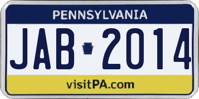 PA license plate JAB2014