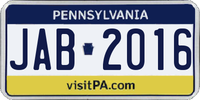 PA license plate JAB2016