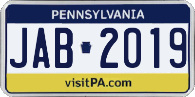 PA license plate JAB2019