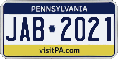 PA license plate JAB2021