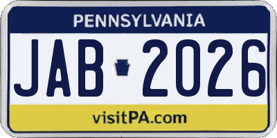 PA license plate JAB2026