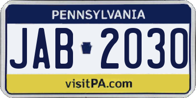 PA license plate JAB2030