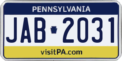 PA license plate JAB2031