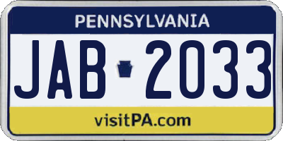 PA license plate JAB2033