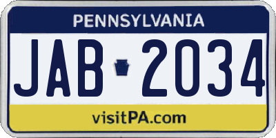 PA license plate JAB2034