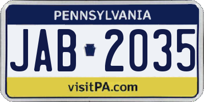 PA license plate JAB2035