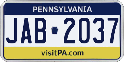 PA license plate JAB2037