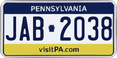 PA license plate JAB2038