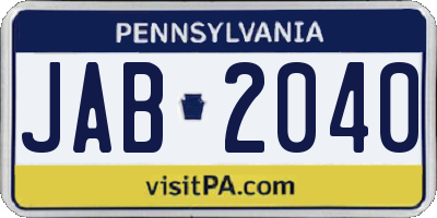 PA license plate JAB2040