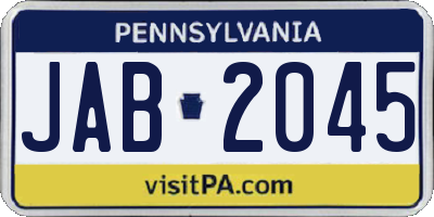 PA license plate JAB2045