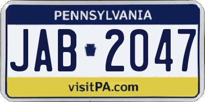 PA license plate JAB2047