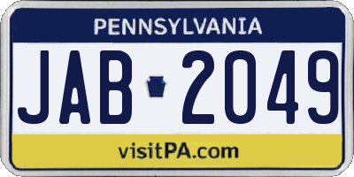 PA license plate JAB2049