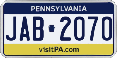 PA license plate JAB2070