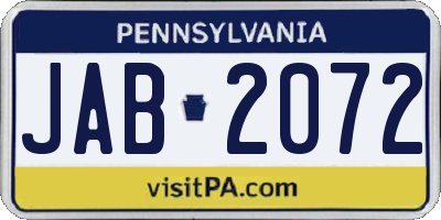 PA license plate JAB2072