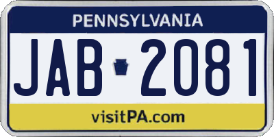 PA license plate JAB2081