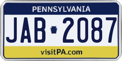 PA license plate JAB2087