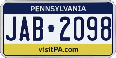 PA license plate JAB2098