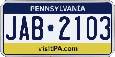 PA license plate JAB2103