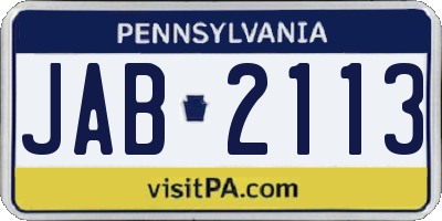 PA license plate JAB2113