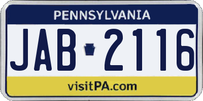 PA license plate JAB2116